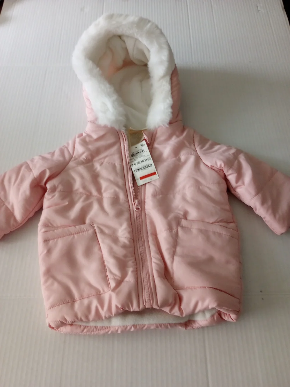 Pink Hooded Baby Puffer Jacket with Faux Fur Lining
